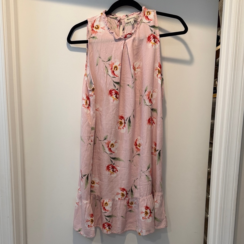 Monteau Blush Floral Sleeveless Ruffle-Hem Dress